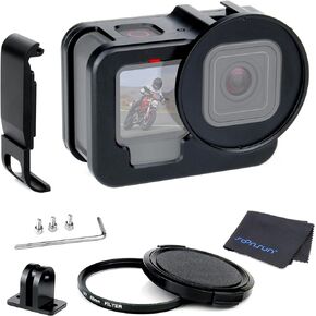 SOONSUN Metal Protective Case for GoPro Hero 12/11 / 10/9 Black, Back Door Housing Frame, Side Open Wire Connectable Video Cage with 52mm UV Filter + Side Door for GoPro Hero 12 11 10 9 Black