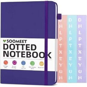 Dotted Journal Bullet Notebooks with Pen Loop, Hardcover Leather Notebook, 100Gsm Premium Thick Paper with Inner Pocket, Stickers, A5, 5.7 x 8.3 inches(Orange)