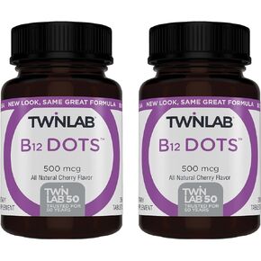 Twinlab B-12 Dots - Energy Production Support Supplements with Vitamin B12-500 mcg, 250 Tablets (2 Pack)