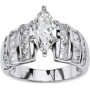 Marquise/Cushion/Round Cut Baguette Engagement Ring for Women,Sterling Silver Simulated Diamond Cut Cubic Zirconia Wedding Band CZ Promise Ring