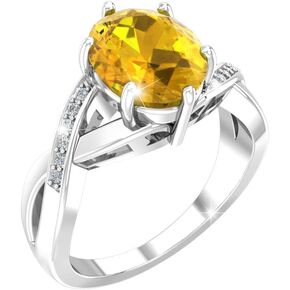 925 Solid Real Sterling Silver 8x10 mm Oval Gemstone Prong Setting Diamond Rhodium Plated Engagement Wedding Classic Womens Fine Jewelry Twisted Band Ring