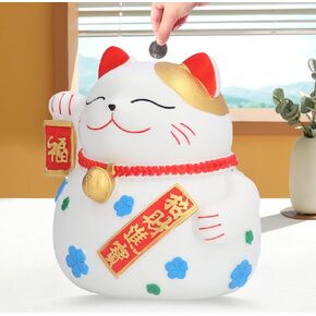 Lucky Cat Piggy Bank, 6.9in Tall Japanese Lucky Cat Coin Bank, Chinese Feng Shui Lucky Cat Figure Maneki Neko Money Box for Boys Girls Home Decoration Birthday Gifts