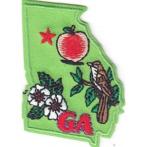"GA" - GEORGIA STATE SHAPE - Iron On Embroidered Applique Patch/Southern
