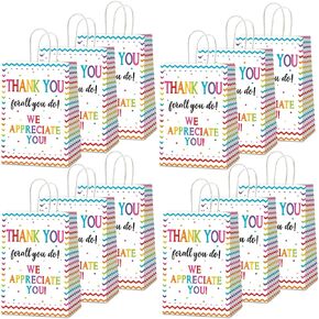 CHUNNIN 12 Pcs We Appreciate You Paper Gift Bags Thank You for All You Do Goodie Bag Be Thankful to Teacher Doctor Staff Treat Bag Decoration for Thank You Party Favors Congratulations Supplies