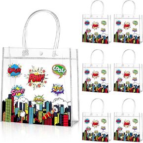Aliceset 20 Pcs Hawaiian Luau Clear Gift Bags with Handles Summer Tropical Aloha Palm Leaves Goodie Bags PVC Plastic Favor Bags for Summer Party Kids Birthday Party Supplies, 8 x 8 x 3.15 Inch