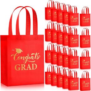 JaGely 30 Pcs Graduation Gift Bags with Handles Reusable Non Woven Congrats Grad Tote Bags Graduation Party Favor for College High School Graduate Decoration