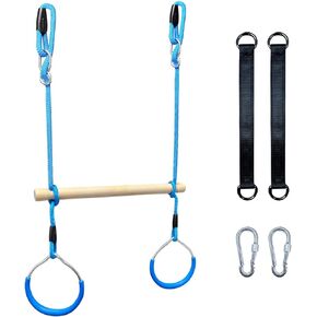 Trapeze Swing Bar with Gymnastic Rings | Sturdy Steel Construction | Warrior Accessories for Obstacle Course | Great for Indoor & Outdoor Use - Ages 3+