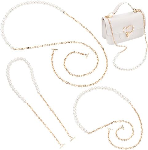 WADORN 3Pcs Imitation Pearl Bead Purse Chain, 25.6/31.5/47.6 Inch DIY Round Bead Handbag Chain Replacement with T-bar Clasps Conversion Chain for Wallet Envelope Bag Pochette Purse, 0.2-0.29 inch Wide in Saudi Arabia