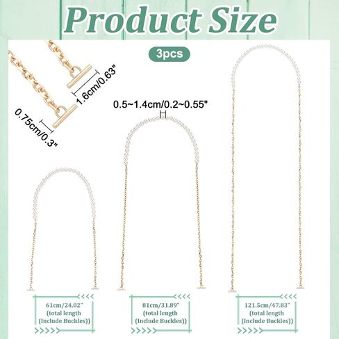 WADORN 3Pcs Imitation Pearl Bead Purse Chain, 25.6/31.5/47.6 Inch DIY Round Bead Handbag Chain Replacement with T-bar Clasps Conversion Chain for Wallet Envelope Bag Pochette Purse, 0.2-0.29 inch Wide in Saudi Arabia