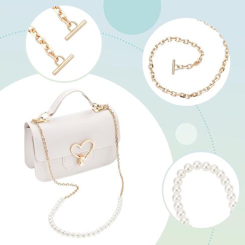 WADORN 3Pcs Imitation Pearl Bead Purse Chain, 25.6/31.5/47.6 Inch DIY Round Bead Handbag Chain Replacement with T-bar Clasps Conversion Chain for Wallet Envelope Bag Pochette Purse, 0.2-0.29 inch Wide in Saudi Arabia