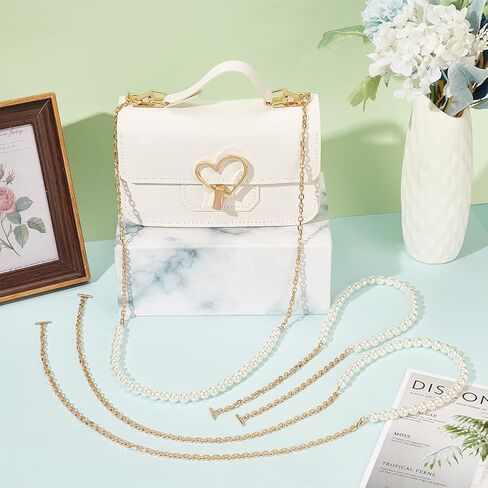 WADORN 3Pcs Imitation Pearl Bead Purse Chain, 25.6/31.5/47.6 Inch DIY Round Bead Handbag Chain Replacement with T-bar Clasps Conversion Chain for Wallet Envelope Bag Pochette Purse, 0.2-0.29 inch Wide in Saudi Arabia