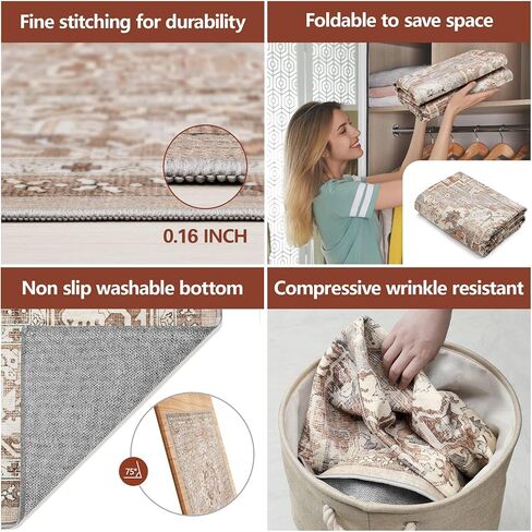 Area Rug 2x3 Entryway Rug Small Washable Rug Ultra-Thin Vintage Door Mat Boho Non-Slip Rugs Indoor for Front Door Entrance Kitchen Bathroom(Brown,2' x 3') in Saudi Arabia