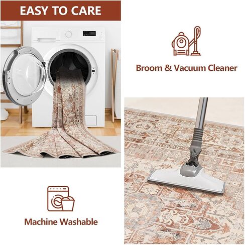 Area Rug 2x3 Entryway Rug Small Washable Rug Ultra-Thin Vintage Door Mat Boho Non-Slip Rugs Indoor for Front Door Entrance Kitchen Bathroom(Brown,2' x 3') in Saudi Arabia