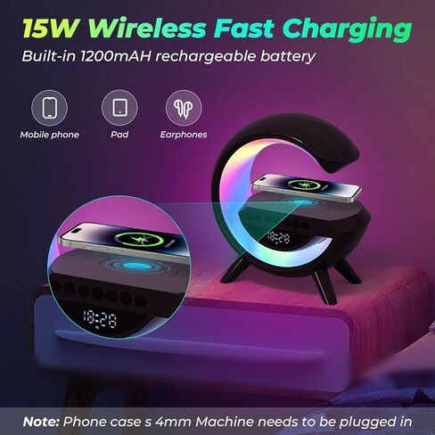 ساعة منبه مع محطة شحن لاسلكية، مكبر صوت بلوتوث مع مصباح جو، منبه LED للشحن اللاسلكي منبه لديكور غرفة النوم، جمالي للنوم الثقيل كهدية... in Kuwait