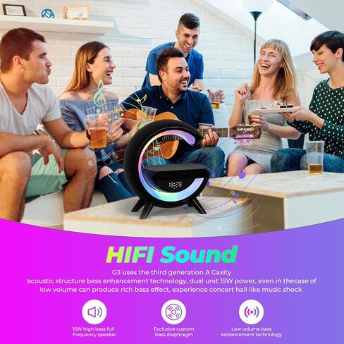 ساعة منبه مع محطة شحن لاسلكية، مكبر صوت بلوتوث مع مصباح جو، منبه LED للشحن اللاسلكي منبه لديكور غرفة النوم، جمالي للنوم الثقيل كهدية... in Kuwait