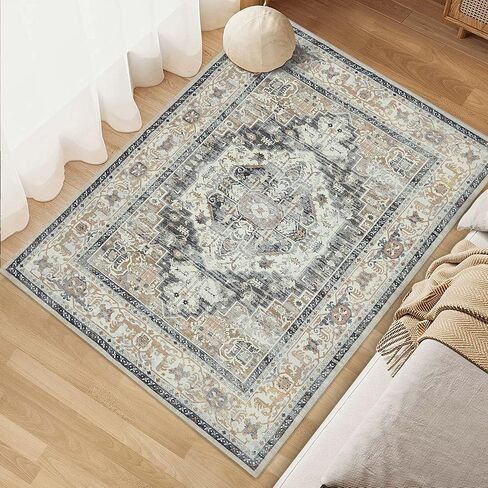 Area Rug 2x3 Entryway Rug Small Washable Rug Ultra-Thin Vintage Door Mat Boho Non-Slip Rugs Indoor for Front Door Entrance Kitchen Bathroom(Brown,2' x 3') in Saudi Arabia