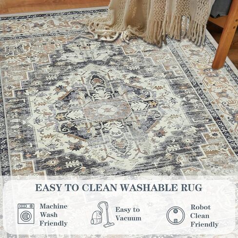 Area Rug 2x3 Entryway Rug Small Washable Rug Ultra-Thin Vintage Door Mat Boho Non-Slip Rugs Indoor for Front Door Entrance Kitchen Bathroom(Brown,2' x 3') in Saudi Arabia