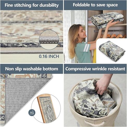 Area Rug 2x3 Entryway Rug Small Washable Rug Ultra-Thin Vintage Door Mat Boho Non-Slip Rugs Indoor for Front Door Entrance Kitchen Bathroom(Brown,2' x 3') in Saudi Arabia