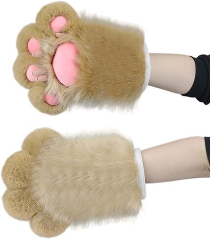 Cute Wolf Paw Gloves Faux Fur Cat Paw Fingerless Mittens for Fancy Party Cosplay Costume Accessories in Saudi Arabia