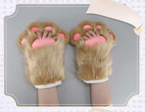 Cute Wolf Paw Gloves Faux Fur Cat Paw Fingerless Mittens for Fancy Party Cosplay Costume Accessories in Saudi Arabia