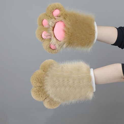 Cute Wolf Paw Gloves Faux Fur Cat Paw Fingerless Mittens for Fancy Party Cosplay Costume Accessories in Saudi Arabia