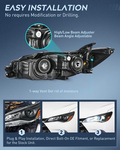 Nilight Headlight Assembly Compatible with 2015 2016 2017 LE SE XLE Toyota Camry Headlamps Replacement Black Housing Amber Reflector Clear Lens Driver and Passenger Side in Saudi Arabia