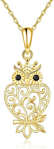 14k Yellow Gold Owl Necklace for Women, Fine Gold Moonstone Pendant Jewelry Gifts for Her in Saudi Arabia