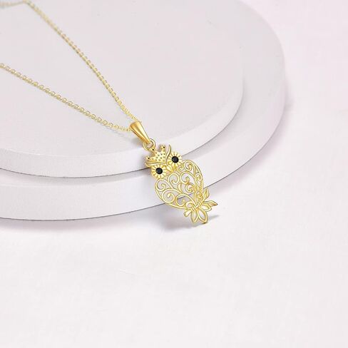 14k Yellow Gold Owl Necklace for Women, Fine Gold Moonstone Pendant Jewelry Gifts for Her in Saudi Arabia