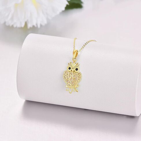 14k Yellow Gold Owl Necklace for Women, Fine Gold Moonstone Pendant Jewelry Gifts for Her in Saudi Arabia