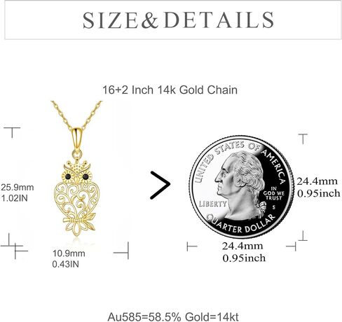 14k Yellow Gold Owl Necklace for Women, Fine Gold Moonstone Pendant Jewelry Gifts for Her in Saudi Arabia