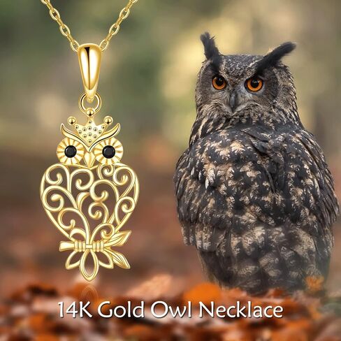 14k Yellow Gold Owl Necklace for Women, Fine Gold Moonstone Pendant Jewelry Gifts for Her in Saudi Arabia