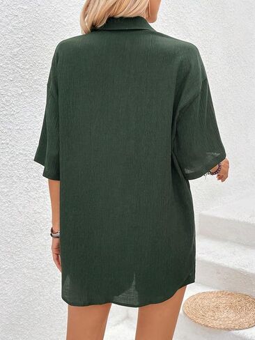MakeMeChic Women's 2 Piece Outfits Casual Short Sleeve Collared Neck Button Down Blouse Shirts and Shorts Matching Sets in Saudi Arabia