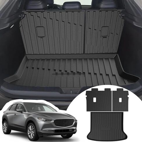 بطانات البضائع مسند الظهر حصيرة لمازدا CX-30 الملحقات 2021-2024 مع هوك وحلقة الخلفي الجذع حصيرة المقعد الخلفي الغطاء الخلفي حامي جميع الأحوال الجوية المضادة للانزلاق انقسام الكلب بطانة 3 قطع in Kuwait