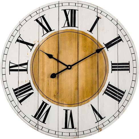 BEW Large Wall Clocks for Living Room Decor, Silent Non-Ticking Battery Operated Analog Wall Clock, 24 Inch Rustic White Farmhouse Shiplap Wood Decorate Wall Clock in Saudi Arabia