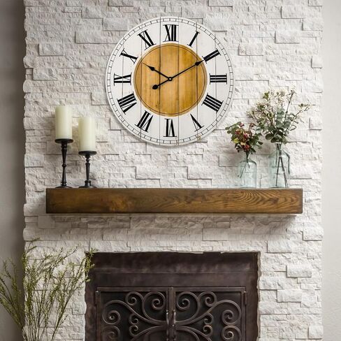 BEW Large Wall Clocks for Living Room Decor, Silent Non-Ticking Battery Operated Analog Wall Clock, 24 Inch Rustic White Farmhouse Shiplap Wood Decorate Wall Clock in Saudi Arabia