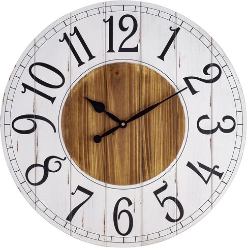 BEW Large Wall Clocks for Living Room Decor, Silent Non-Ticking Battery Operated Analog Wall Clock, 24 Inch Rustic White Farmhouse Shiplap Wood Decorate Wall Clock in Saudi Arabia