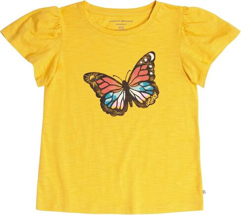 Lucky Brand Girls' Short Sleeve Graphic T-Shirt, Tagless Cotton Tee with Fun Designs, Yolk Yellow, 16 in Saudi Arabia