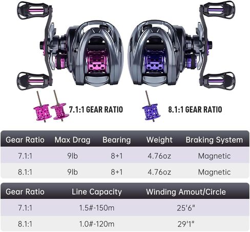 Kingdom 4.76oz Ultralight Finesse Baitcasting Fishing Reel 8+1BB Surper Smooth 7.1:1/8.1:1 Gear Ratio,Easily Cast Lures Down to 1/16 oz,Shallow/Deep Spool Casting Reel in Saudi Arabia