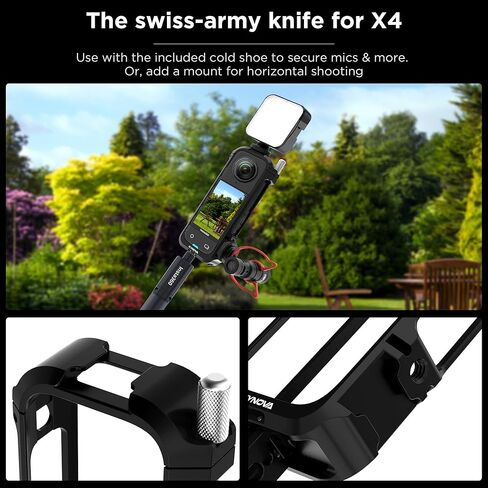 إطار المرافق CYNOVA Insta 360 X4 لملحقات Insta360 X4، قفص Insta 360 X4 من الألومنيوم مع غطاء عدسة متوافق مع واقي العدسة القياسي/الممتاز، حامل الحذاء البارد لملحقات الكاميرا الأخرى in Kuwait