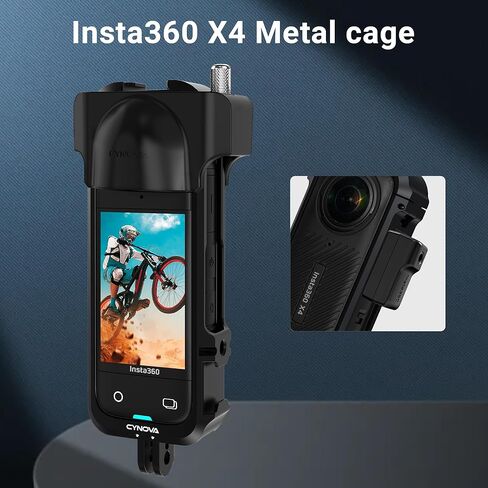 إطار المرافق CYNOVA Insta 360 X4 لملحقات Insta360 X4، قفص Insta 360 X4 من الألومنيوم مع غطاء عدسة متوافق مع واقي العدسة القياسي/الممتاز، حامل الحذاء البارد لملحقات الكاميرا الأخرى in Kuwait