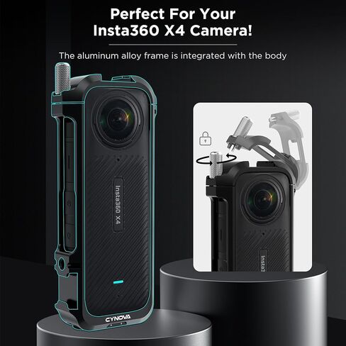 إطار المرافق CYNOVA Insta 360 X4 لملحقات Insta360 X4، قفص Insta 360 X4 من الألومنيوم مع غطاء عدسة متوافق مع واقي العدسة القياسي/الممتاز، حامل الحذاء البارد لملحقات الكاميرا الأخرى in Kuwait