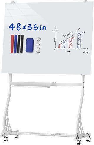 Mobile Glass Whiteboard, 48 x 36 inch Glass Board/w Height Adjustable, Large Portable Dry Erase Board with Stand and Wheels for Home, Office,Classroom &School, White in Saudi Arabia