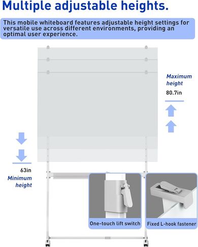 Mobile Glass Whiteboard, 48 x 36 inch Glass Board/w Height Adjustable, Large Portable Dry Erase Board with Stand and Wheels for Home, Office,Classroom &School, White in Saudi Arabia