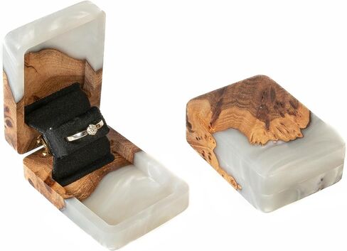 FLIP - Platinum Epoxy & Wood - Unique Engagement Ring Boxes for Proposal - Premium & Slim Ring Boxes for Any Occasion in Saudi Arabia
