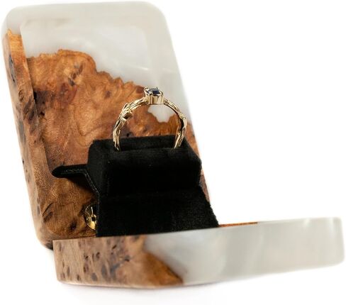 FLIP - Platinum Epoxy & Wood - Unique Engagement Ring Boxes for Proposal - Premium & Slim Ring Boxes for Any Occasion in Saudi Arabia