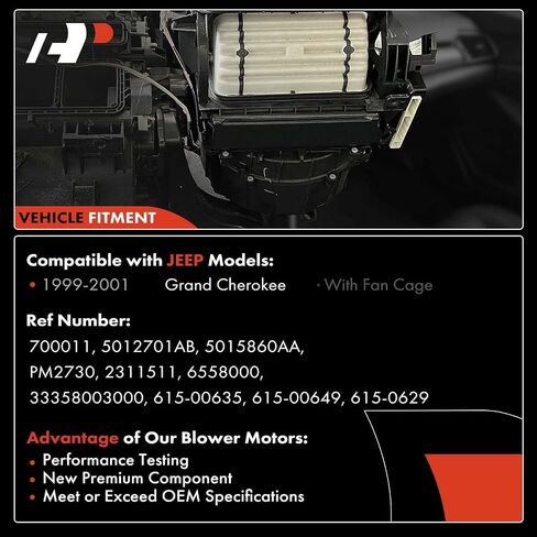 A-Premium HVAC Heater Blower Motor Assembly Compatible with Jeep Vehicles - WJ Series Grand Cherokee 1999-2001, 4.0L/4.7L - Front Side, Replace# 33358003000, 615-00649 in Saudi Arabia
