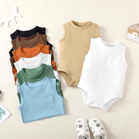 ملابس داخلية بدون أكمام للأطفال الأولاد، 3 قطع ملابس أطفال رضع، قميص داخلي صيفي محايد للأطفال 0-2T in Kuwait
