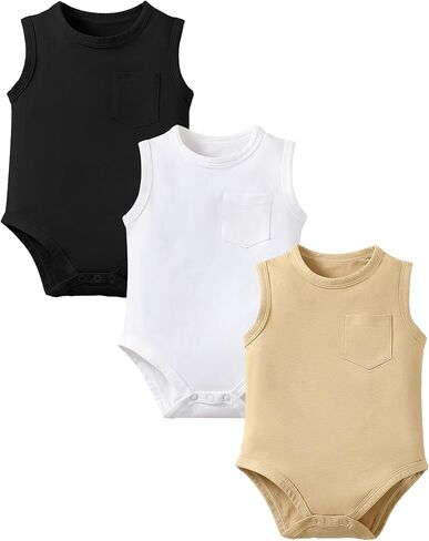 ملابس داخلية بدون أكمام للأطفال الأولاد، 3 قطع ملابس أطفال رضع، قميص داخلي صيفي محايد للأطفال 0-2T in Kuwait