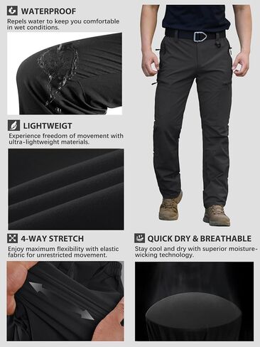 NAVEKULL Men's Lightweight Hiking Pants Quick Dry Stretch Fishing Tactical Work Pants with Zipper Pockets in Kuwait