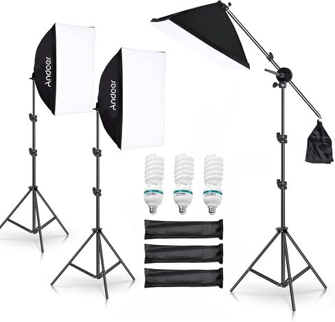 مجموعة إضاءة التصوير الفوتوغرافي من Andoer Studio Softbox مع لمبة إضاءة LED 135 وات * 3/ 50x70 سم Softbox * 3/ حامل إضاءة 2M * 3/ ذراع بوم * 1 لصورة الاستوديو وصورة المنتج والبث المباشر للفيديو in Kuwait